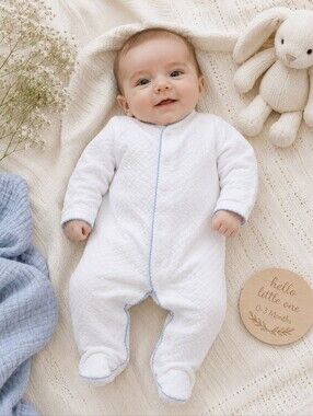 Nella pima Quilted Pima Cotton Footed Sleeper | 0-3 Months | Peru 🤍🩵